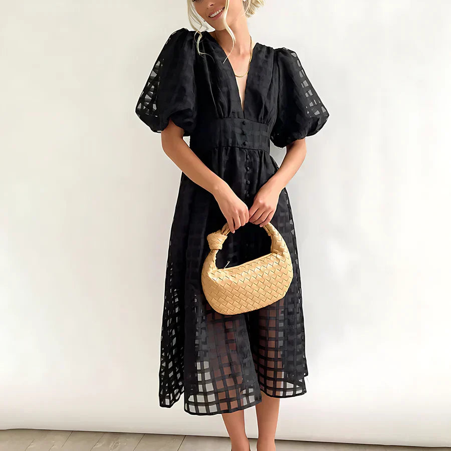 Cindy™ | Classic Midi Dress with Balloon Sleeves