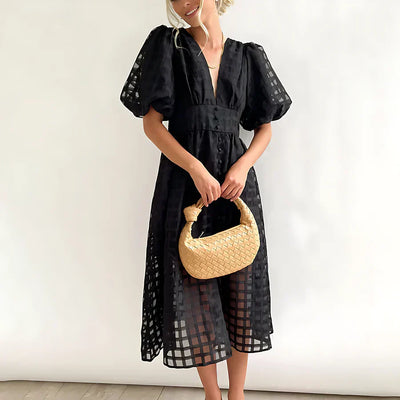 Cindy™ | Classic Midi Dress with Balloon Sleeves
