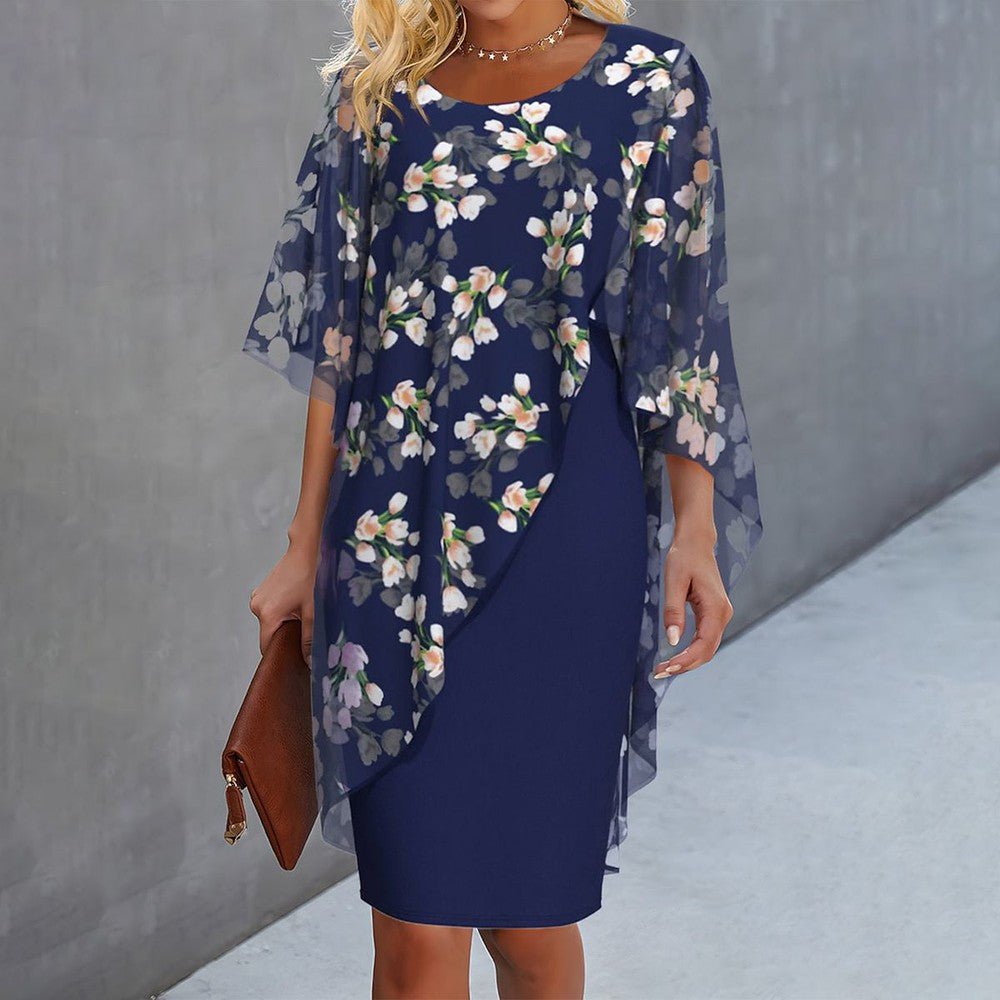 Floral Sheer Capelet Dress