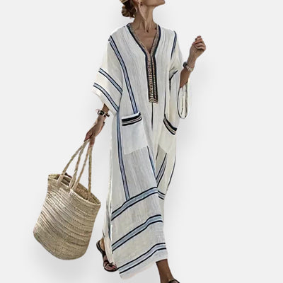 Véronique | Striped Kaftan Dress with Pockets