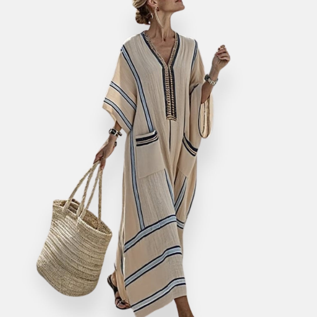 Véronique | Striped Kaftan Dress with Pockets