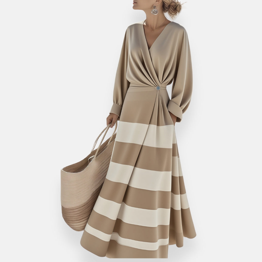 Caline | Striped Dress with Draped Bow