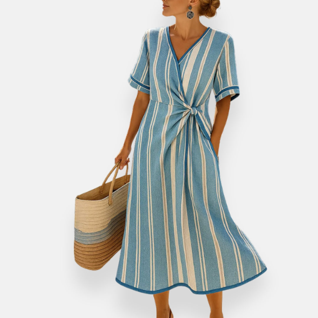 Brisia | Striped Dress with Draped Knot