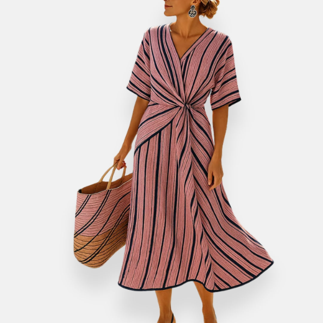 Yvette | Striped Dress with Draped Knot