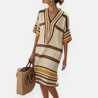 Florette | Loose-Fitting Striped Dress with Tunisian Collar