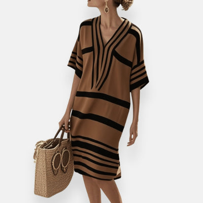 Florette | Loose-Fitting Striped Dress with Tunisian Collar