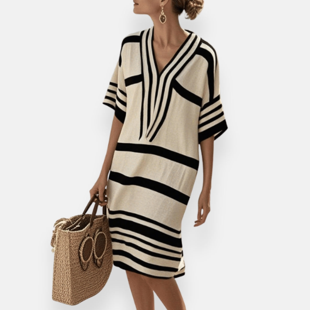 Florette | Loose-Fitting Striped Dress with Tunisian Collar