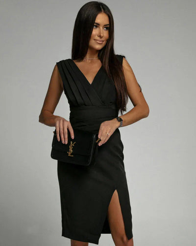 Fresia | Fitted Dress with V-Neckline and Slit