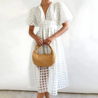 Cindy™ | Classic Midi Dress with Balloon Sleeves
