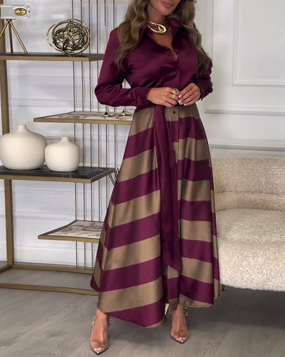 Stylish Striped Belted Maxi Dress