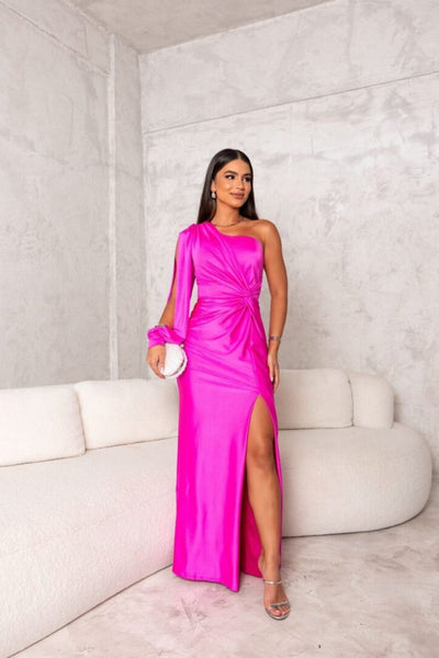 Stylish One-Shoulder Satin Dress