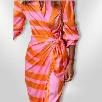 Elegant Striped Wrap Dress