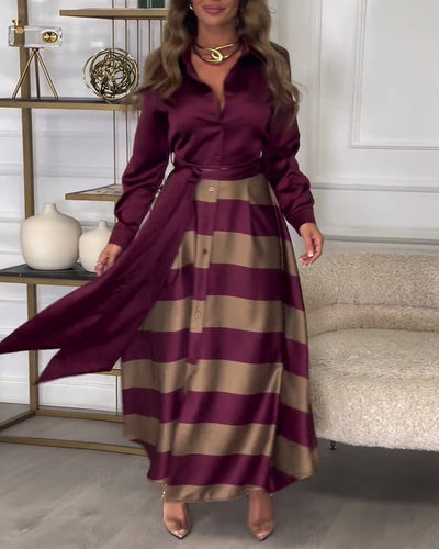 Stylish Striped Belted Maxi Dress