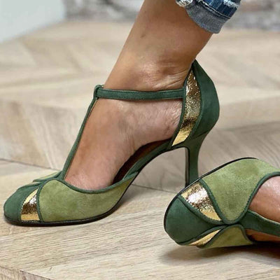 Alessia™ | Patchwork Court Shoe with Strap