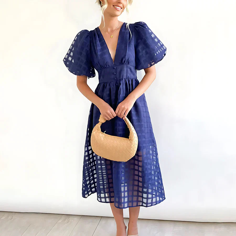 Cindy™ | Classic Midi Dress with Balloon Sleeves