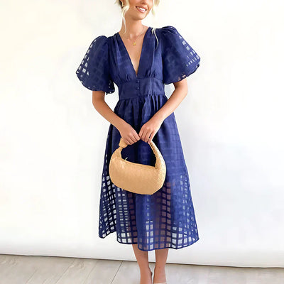 Cindy™ | Classic Midi Dress with Balloon Sleeves