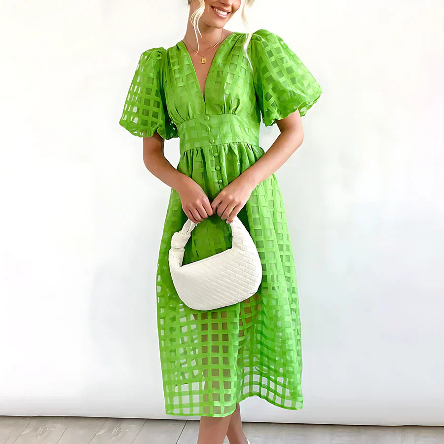 Cindy™ | Classic Midi Dress with Balloon Sleeves