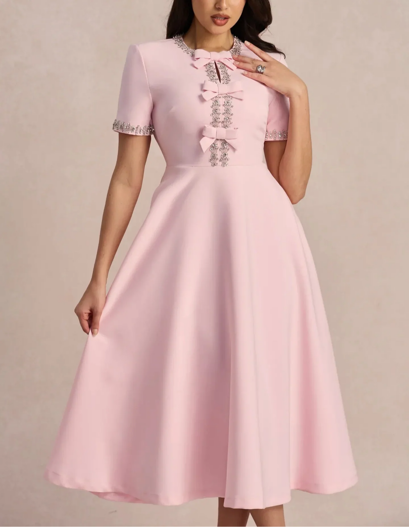 Raffaella™ | Flared Dress with Bows and Beads