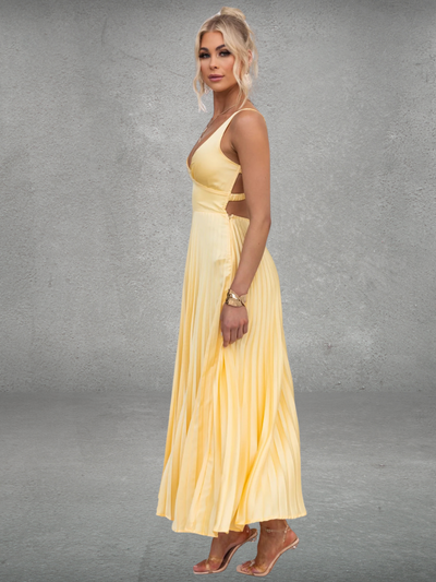 Chiara™ | Yellow Pleated Midi Dress