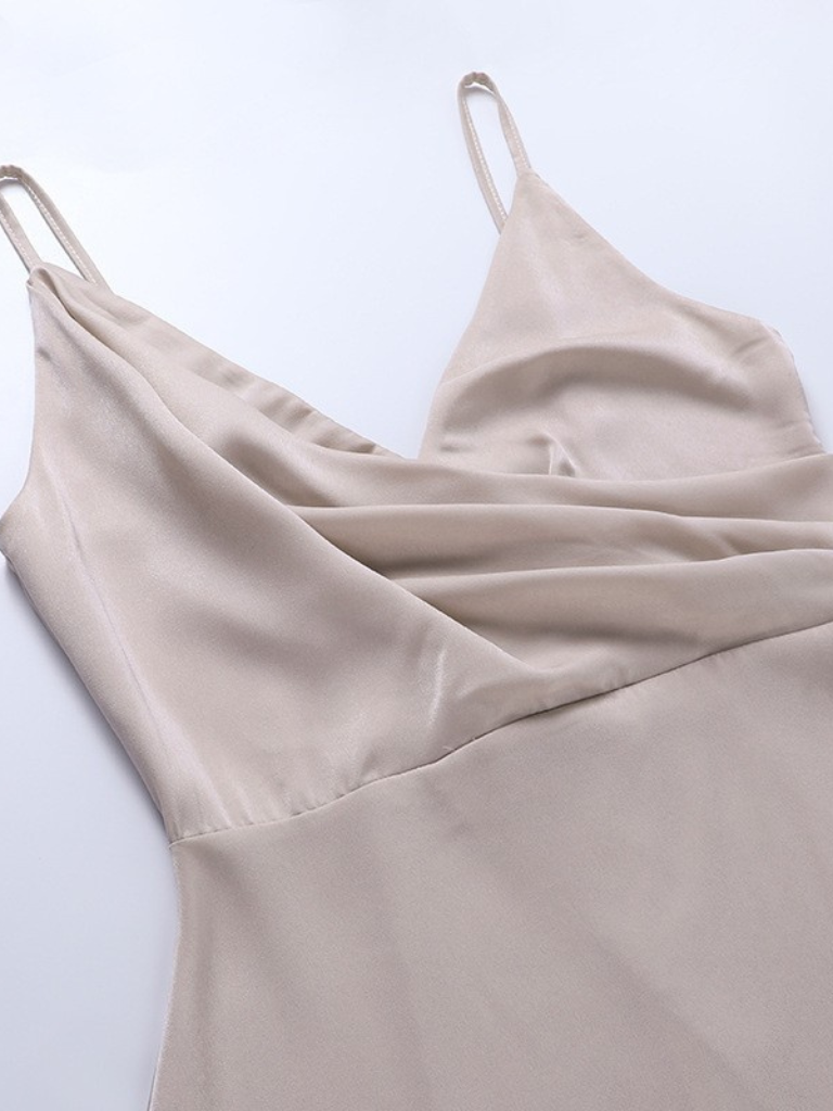 Valentina™ | Satin Dress with Cascading Neckline