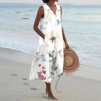 Giulia | Summer Long Dress with Floral Print and Flared Cut