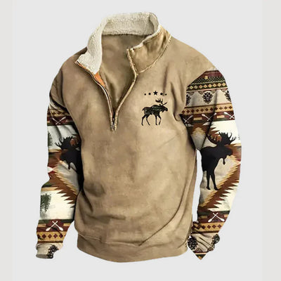 Kjeld ™ | Cozy Moose Print Half-Zip Sweater