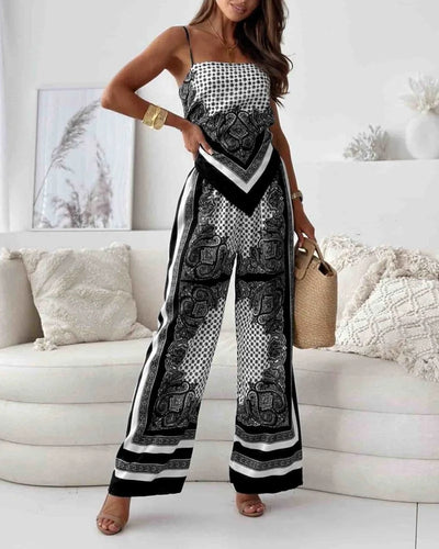 Alya | Elegant two-piece set with a waistcoat and printed trousers with ties