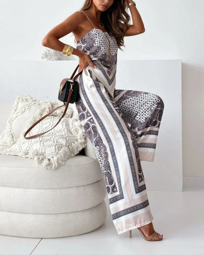 Alya | Elegant two-piece set with a waistcoat and printed trousers with ties