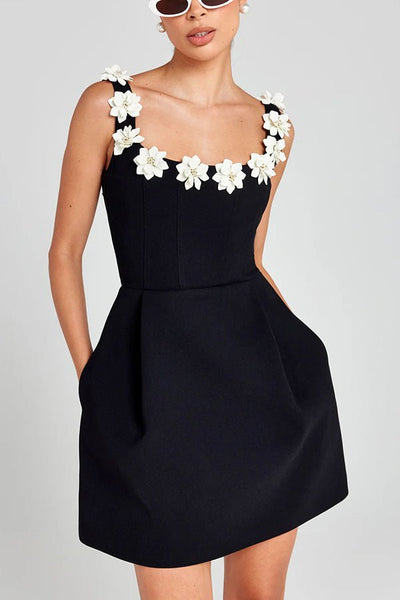 Cindy | Feminine Mini Dress with Flower Appliqués