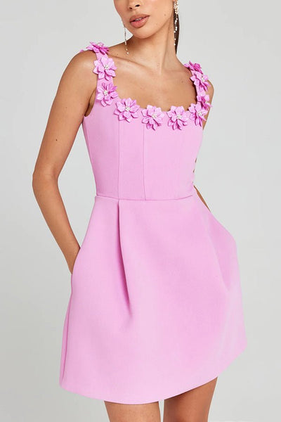 Cindy | Feminine Mini Dress with Flower Appliqués