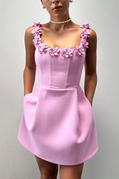 Cindy | Feminine Mini Dress with Flower Appliqués