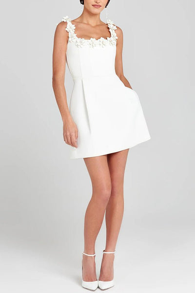 Cindy | Feminine Mini Dress with Flower Appliqués