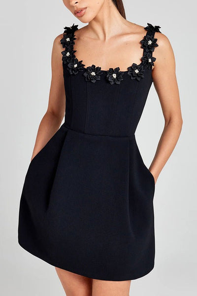 Cindy | Feminine Mini Dress with Flower Appliqués