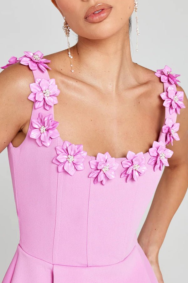 Cindy | Feminine Mini Dress with Flower Appliqués