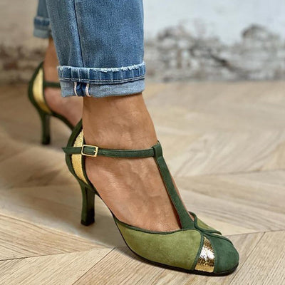 Alessia™ | Patchwork Court Shoe with Strap