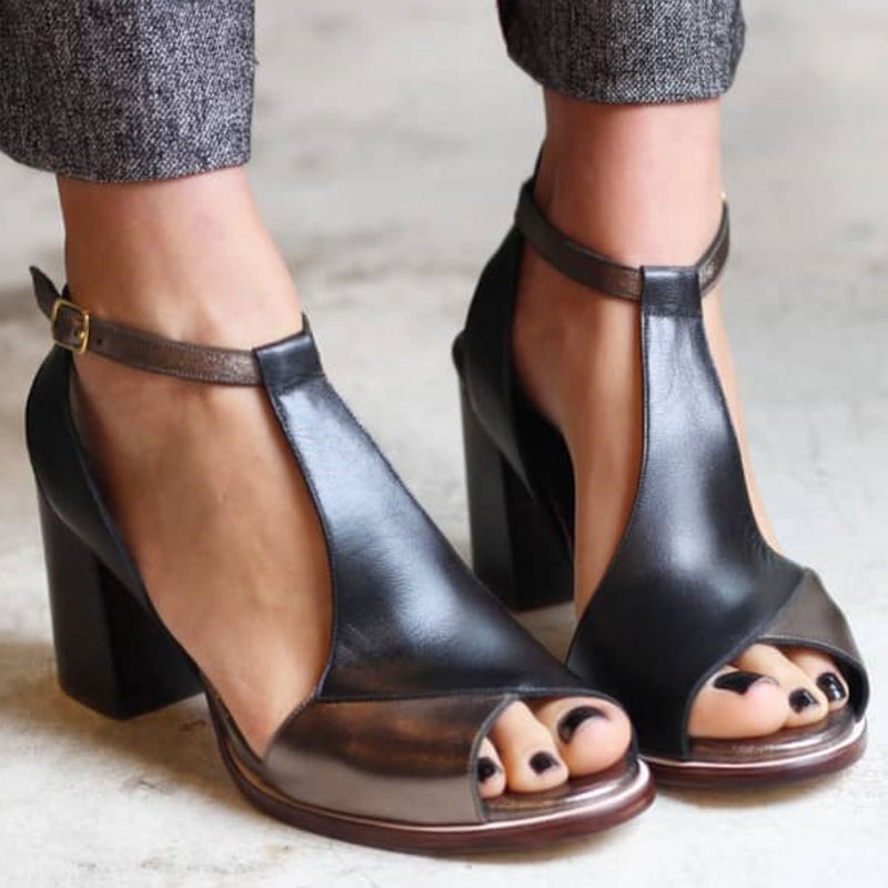 Anais™ | Block Heeled Sandal with Patchwork